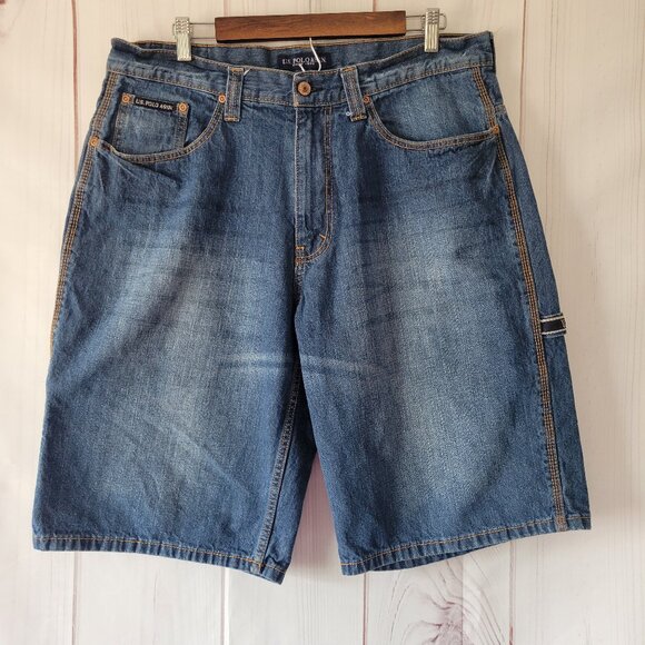 Vintage US Polo Assn Men’s Sz 36 Jean Shorts, Y2K Denim Baggy Carpenter Shorts - Picture 1 of 13